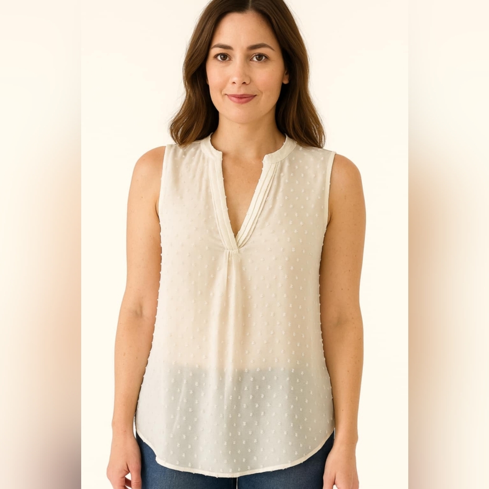 New York & Company Tan Relaxed Mandarin Collar Blouse Size M